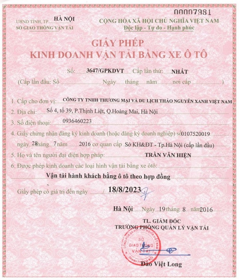 giấy phép kinh doanh vận tải
