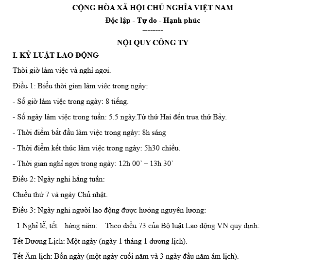 Mẫu Nội quy công ty ngắn gọn 2021 mới nhất