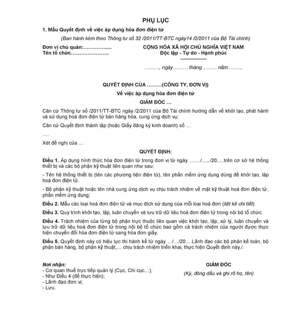 biểu mẫu thông báo hoá đơn điện tử